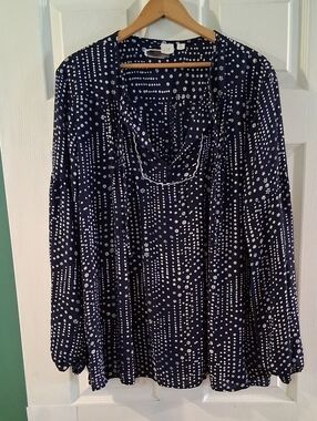 GAP Navy Blue and White Dotted Floral Blouse
